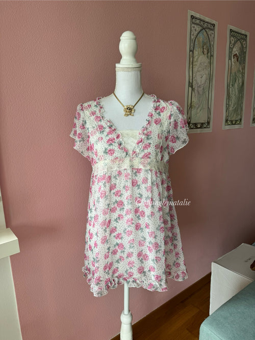 Japanese Floral Chiffon Blouse (M)