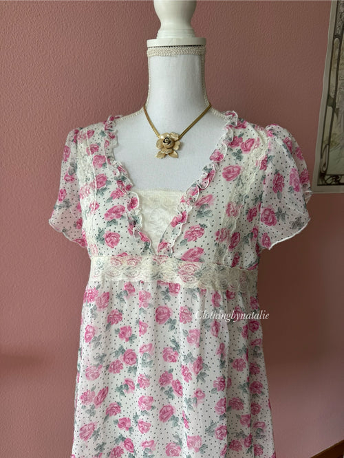 Japanese Floral Chiffon Blouse (M)