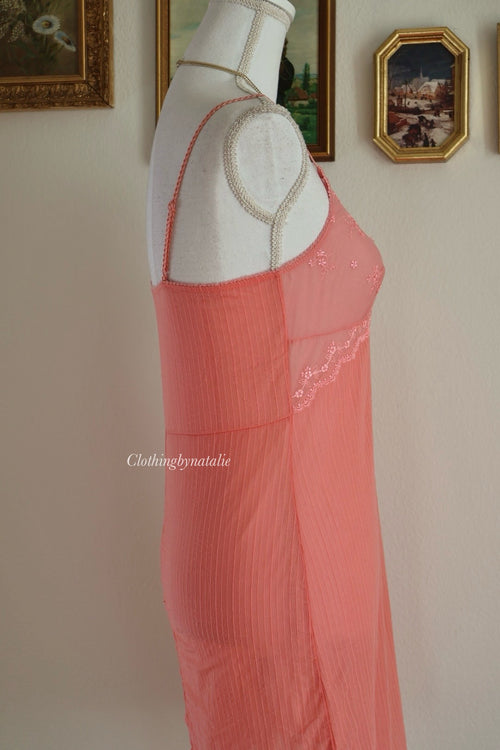 Venus Burnt Orange Mesh Slip Dress (S/M)