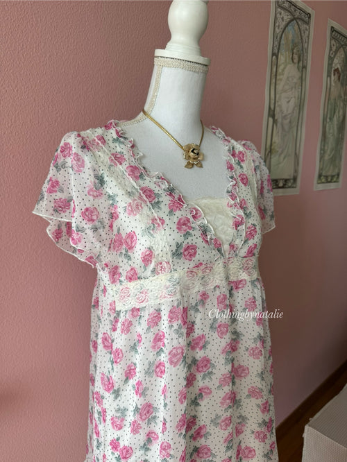 Japanese Floral Chiffon Blouse (M)