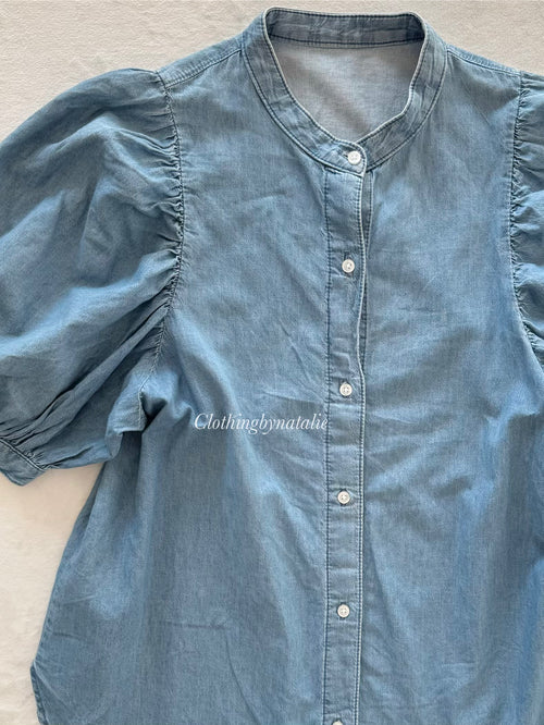 GU Denim Puff Sleeve Blouse size S