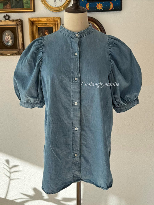 GU Denim Puff Sleeve Blouse size S