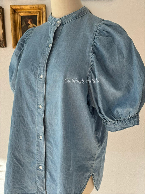 GU Denim Puff Sleeve Blouse size S