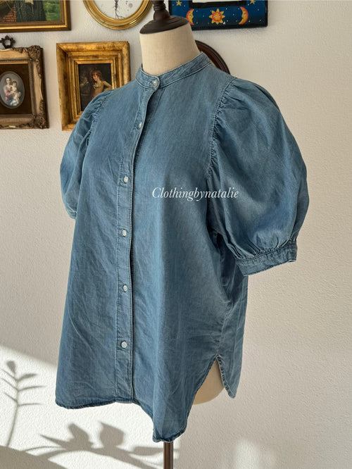 GU Denim Puff Sleeve Blouse size S