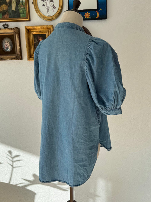 GU Denim Puff Sleeve Blouse size S
