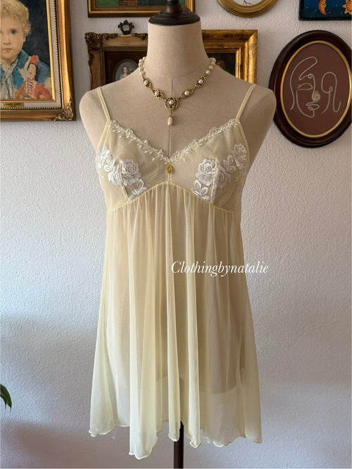Romantic Yellow Sheer Mesh Nightgown size S/small M