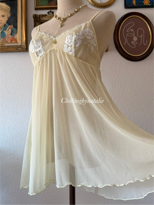 Romantic Yellow Sheer Mesh Nightgown size S/small M