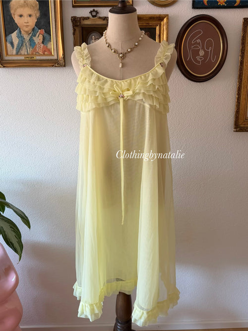 Vintage Yellow Nylon Nightgown size M