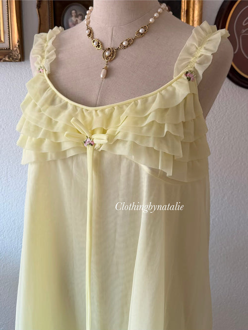 Vintage Yellow Nylon Nightgown size M