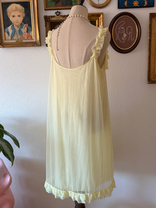 Vintage Yellow Nylon Nightgown size M