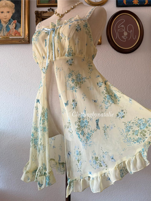 Vintage Yellow Sheer Chiffon Lounge Set size M