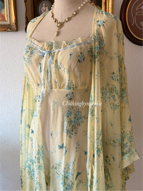 Vintage Yellow Sheer Chiffon Lounge Set size M