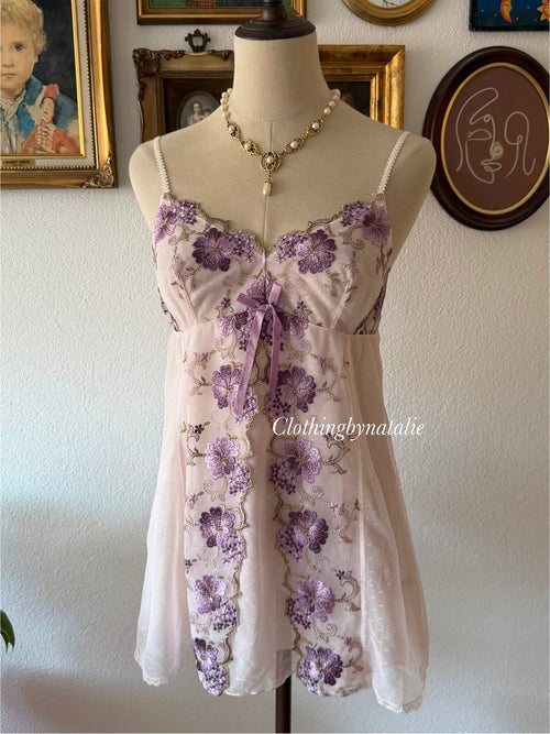 Embroidery Lila Mesh Mini Dress size S/small M