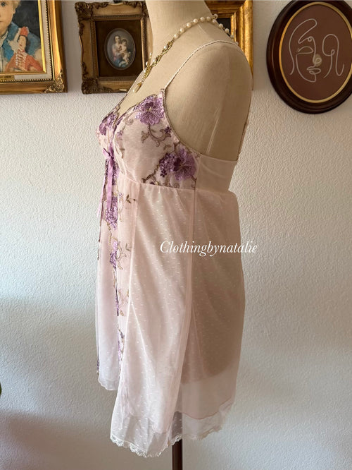 Embroidery Lila Mesh Mini Dress size S/small M
