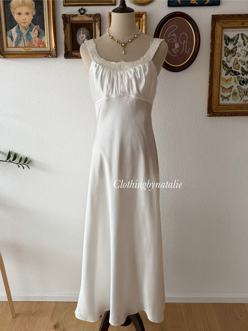 Linea Donatella Maxi White Satin Dress Size M