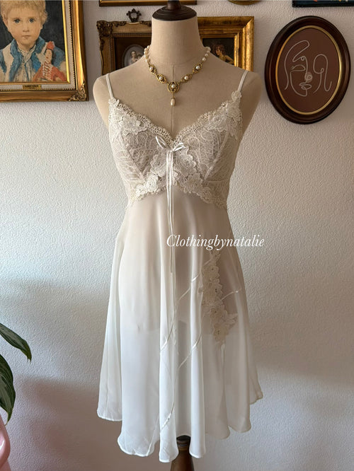 Butterfly Lace Chiffon White Slip Size S