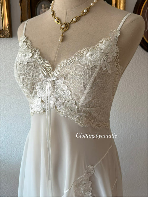 Butterfly Lace Chiffon White Slip Size S
