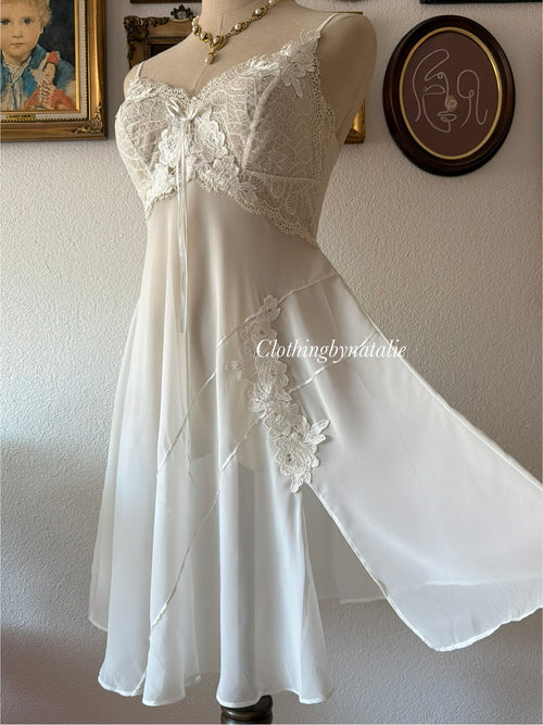 Butterfly Lace Chiffon White Slip Size S