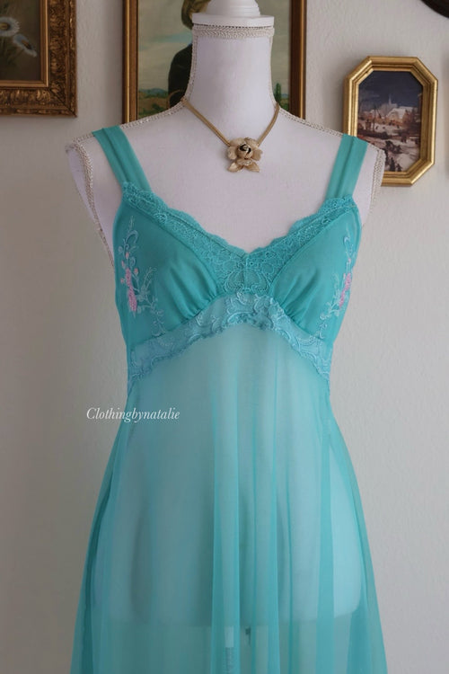 Green Mesh Floral Babydoll (S/M)