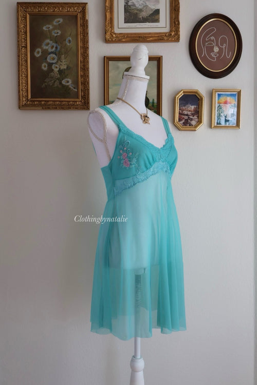Green Mesh Floral Babydoll (S/M)