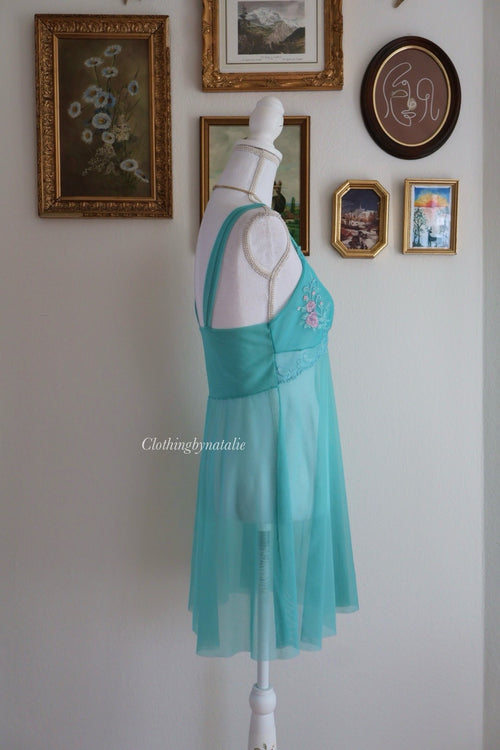 Green Mesh Floral Babydoll (S/M)