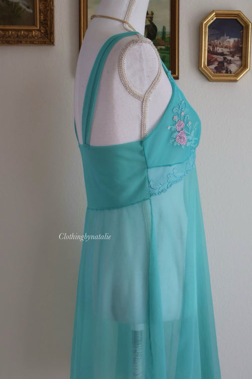 Green Mesh Floral Babydoll (S/M)