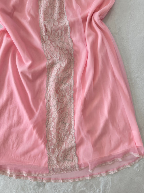 Vintage Pink Chiffon Nightgown (S/M)