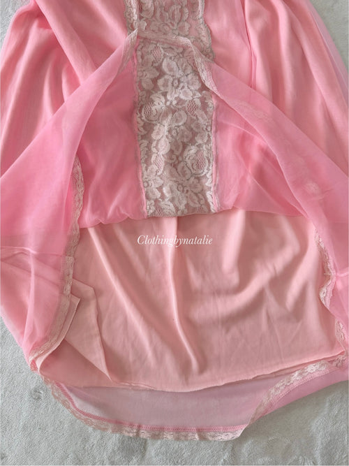 Vintage Pink Chiffon Nightgown (S/M)