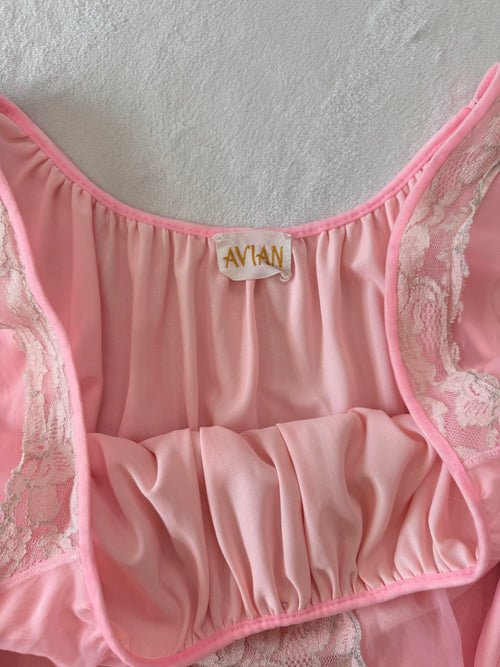 Vintage Pink Chiffon Nightgown (S/M)