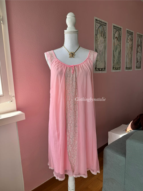 Vintage Pink Chiffon Nightgown (S/M)