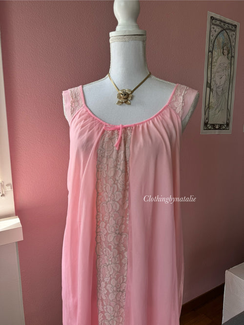 Vintage Pink Chiffon Nightgown (S/M)