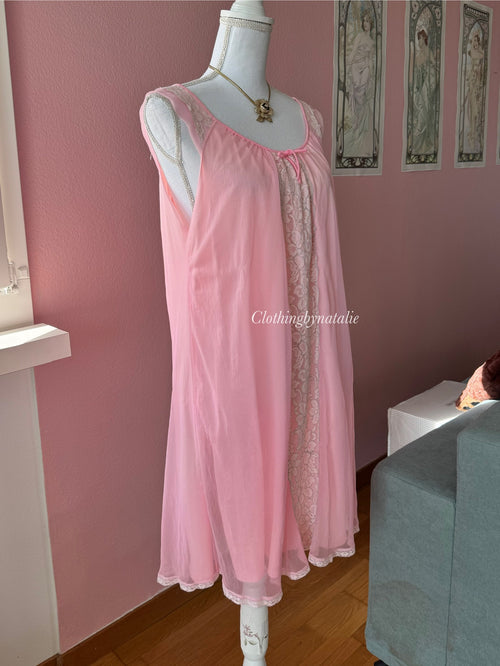 Vintage Pink Chiffon Nightgown (S/M)