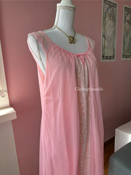 Vintage Pink Chiffon Nightgown (S/M)