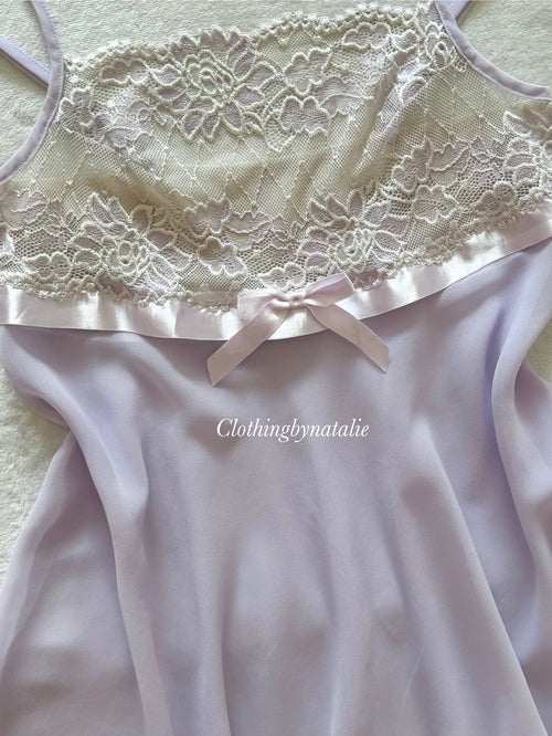 Sheer Purple Chiffon Lace Babydoll Size S