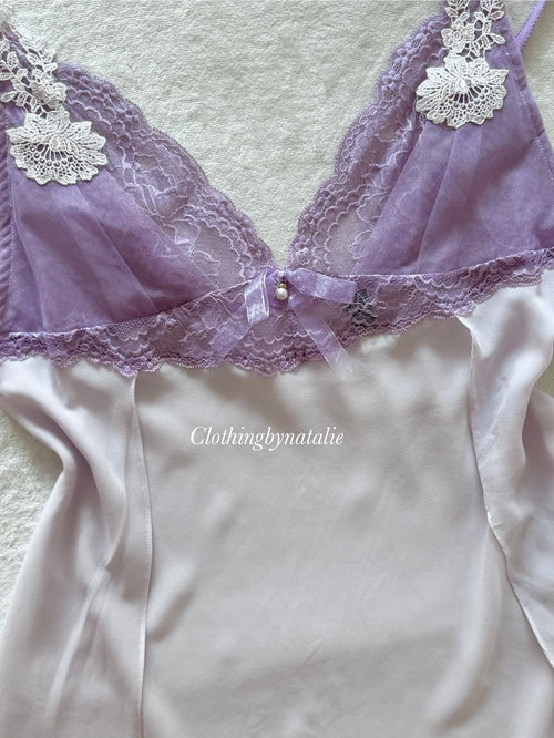 Romantic Lila Lace Chiffon Slip Dress Size S
