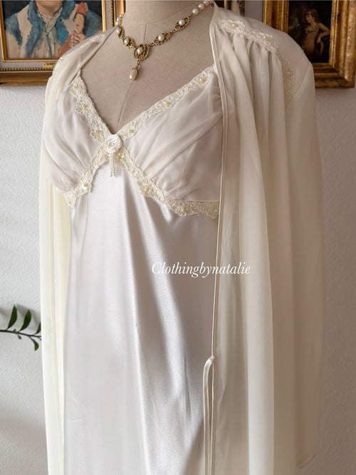 Delicates Bridal Satin Maxi Peignoir Set Size M
