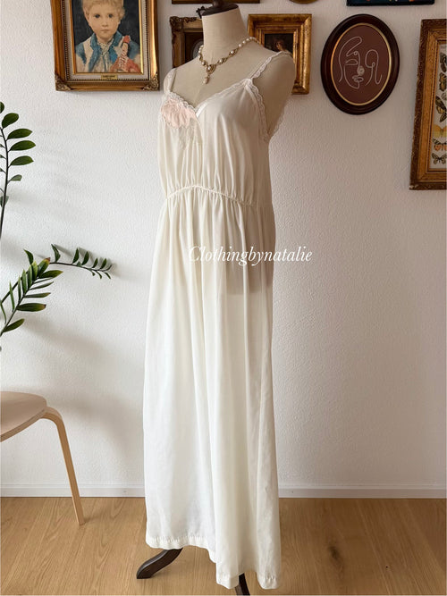 1970s Deena Cream Cotton Maxi Peignoir Set Size M