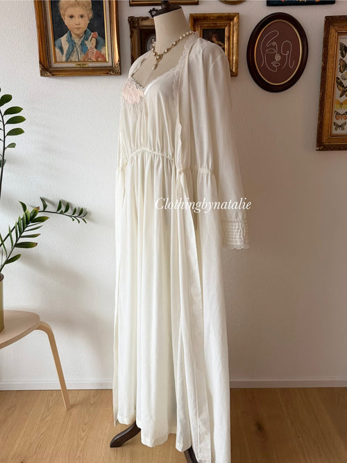 1970s Deena Cream Cotton Maxi Peignoir Set Size M