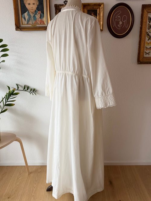 1970s Deena Cream Cotton Maxi Peignoir Set Size M