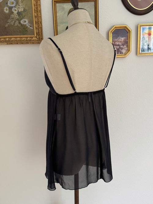 Linea Donatella Black Satin Chiffon Peignoir Size S