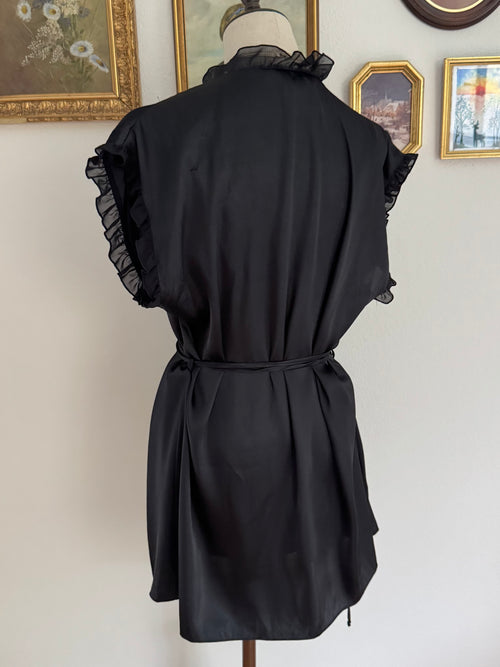 Linea Donatella Black Satin Chiffon Peignoir Size S