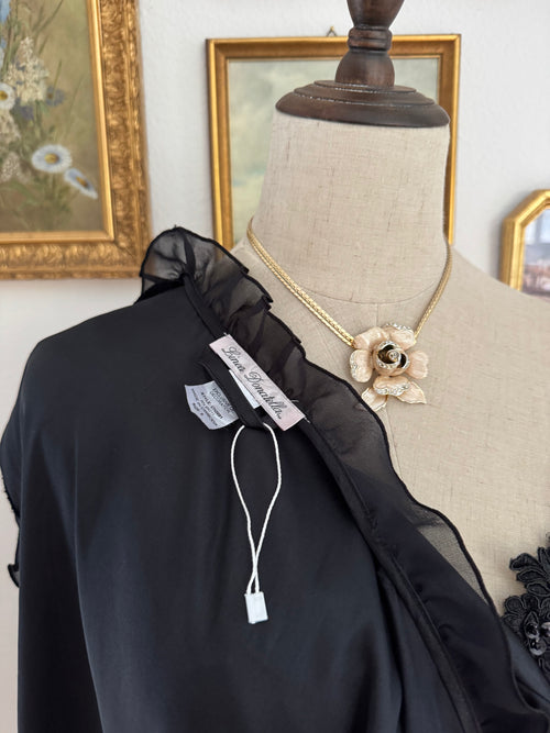 Linea Donatella Black Satin Chiffon Peignoir Size S