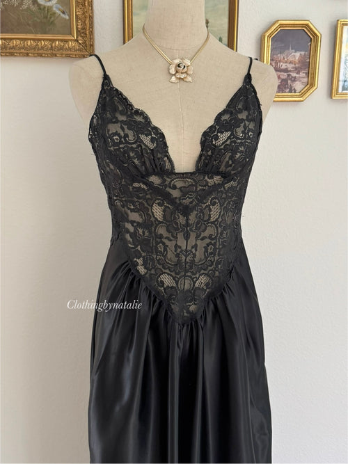 Morgan Taylor Black Lace Satin Maxi Slip size M