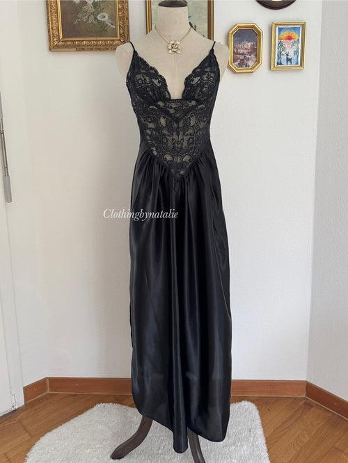 Morgan Taylor Black Lace Satin Maxi Slip size M