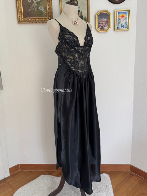 Morgan Taylor Black Lace Satin Maxi Slip size M