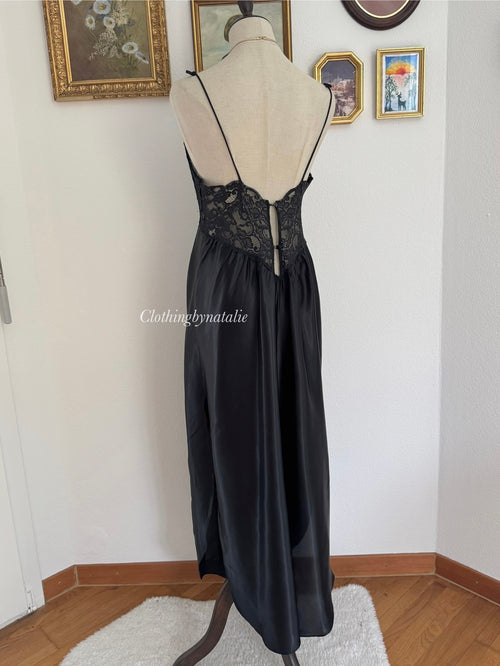 Morgan Taylor Black Lace Satin Maxi Slip size M