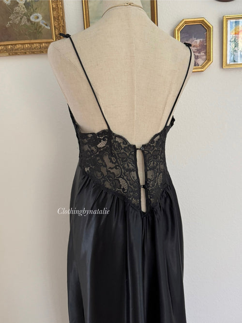 Morgan Taylor Black Lace Satin Maxi Slip size M