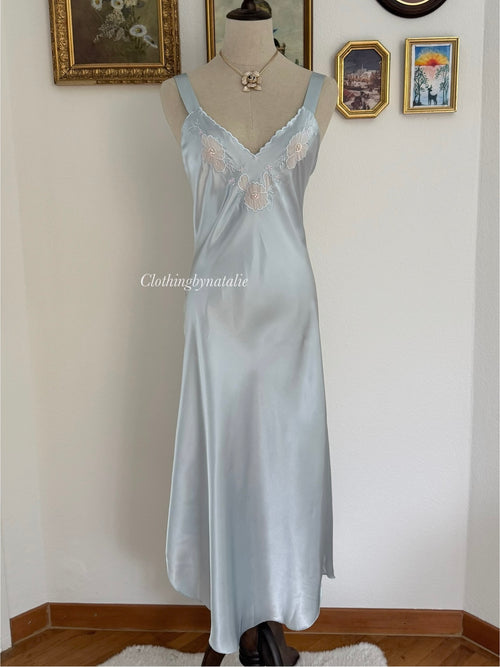Val-Mode Blue Satin Maxi Slip Dress size S