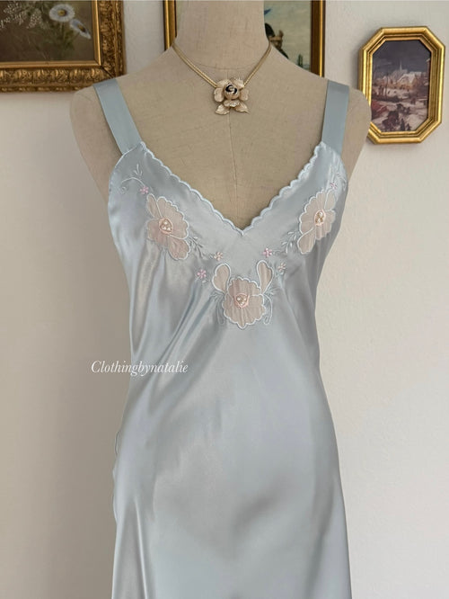 Val-Mode Blue Satin Maxi Slip Dress size S