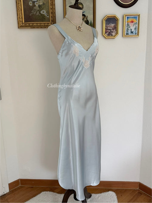 Val-Mode Blue Satin Maxi Slip Dress size S